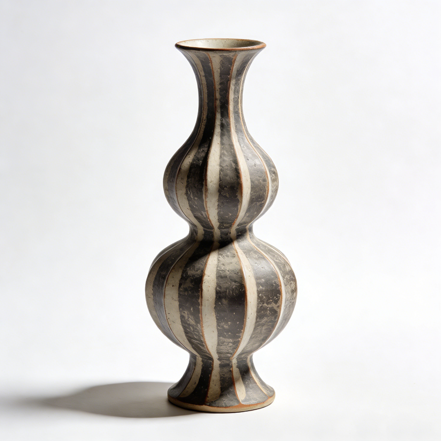 Retro Black and White Striped Gourd-shaped Rough Pottery Vase