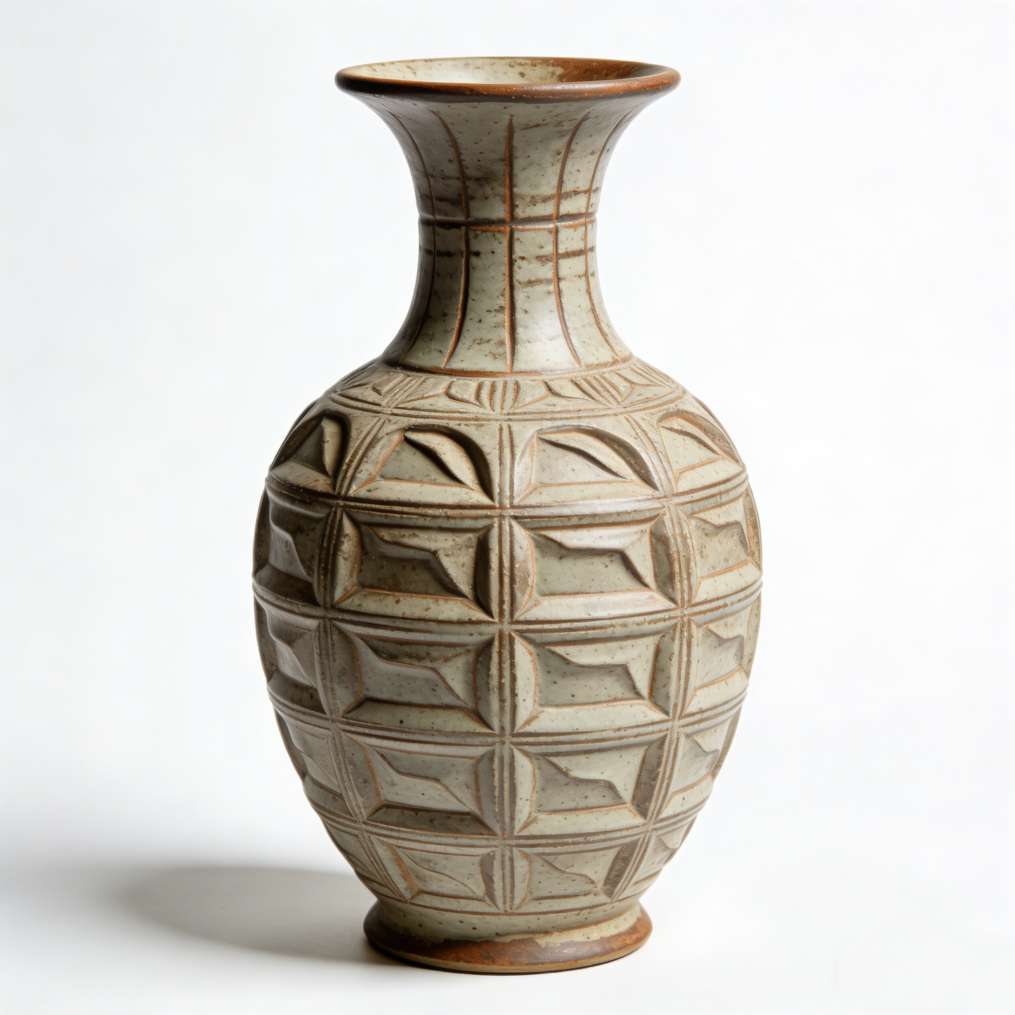 Geometric Carved Pattern Antique Porcelain Vase