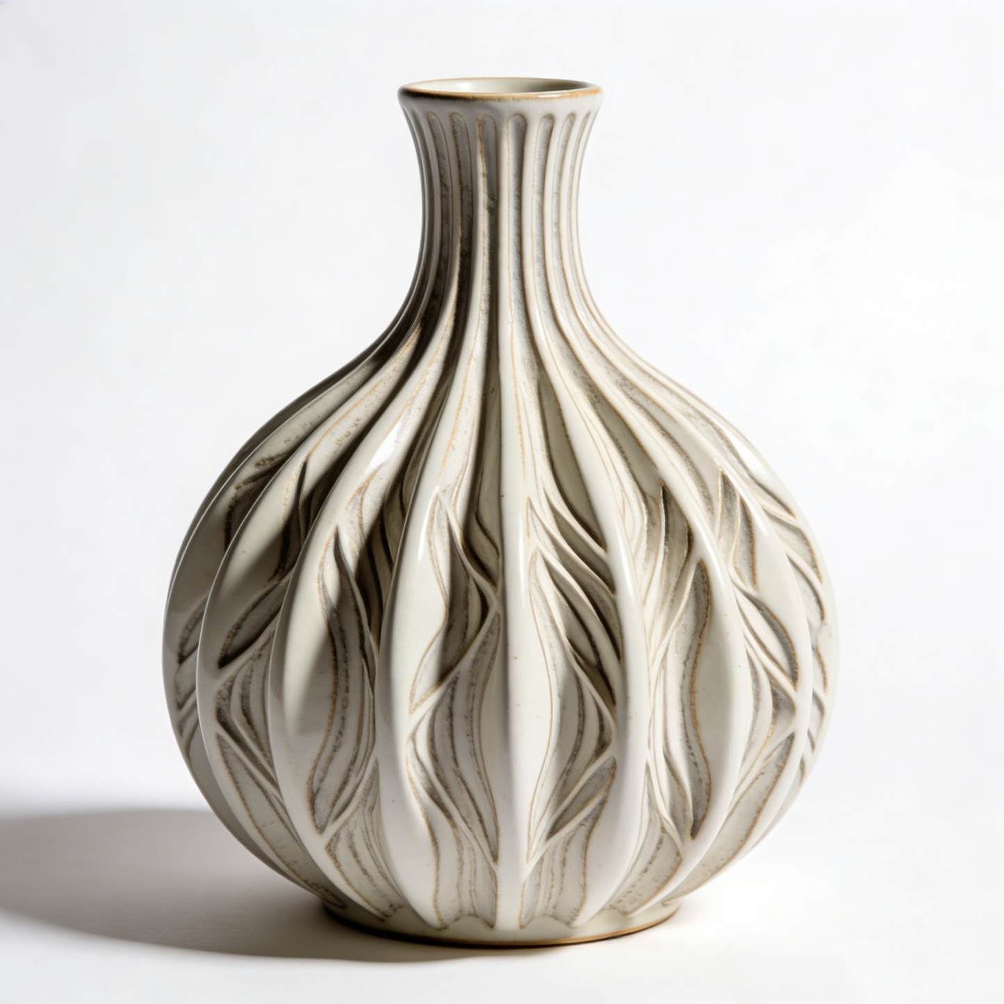 Bionic Leaf Vein White Glaze Gallbladder Vase