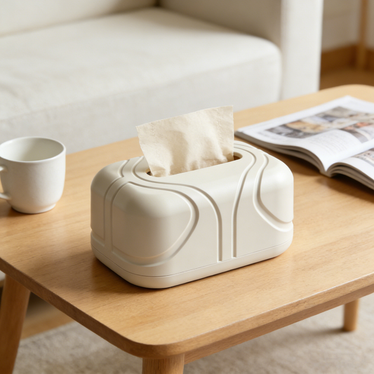 Rounded Geometric Line White Tissue Box
