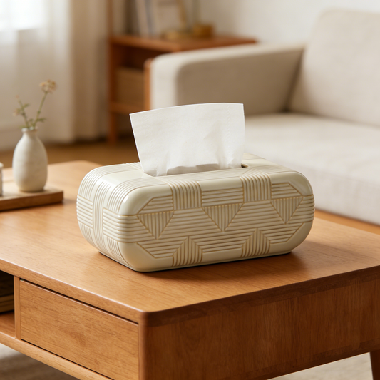 Woven Pattern Cream Glaze Tissue Box