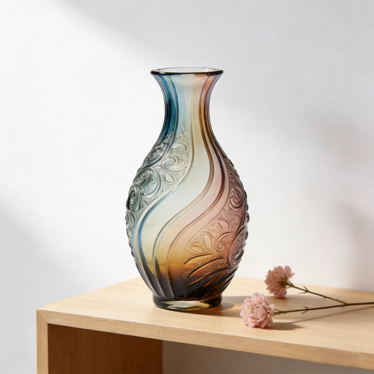 Gradient Rainbow Pattern Relief Glass Vase