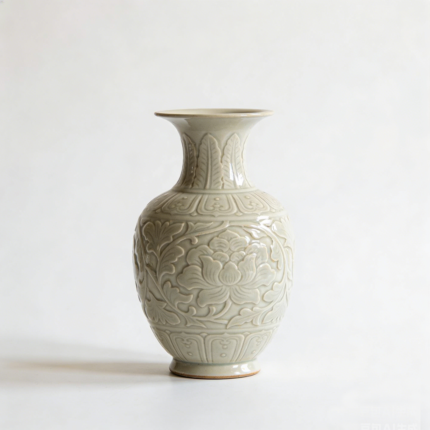 Celadon Carved Peony Pattern Display Vase
