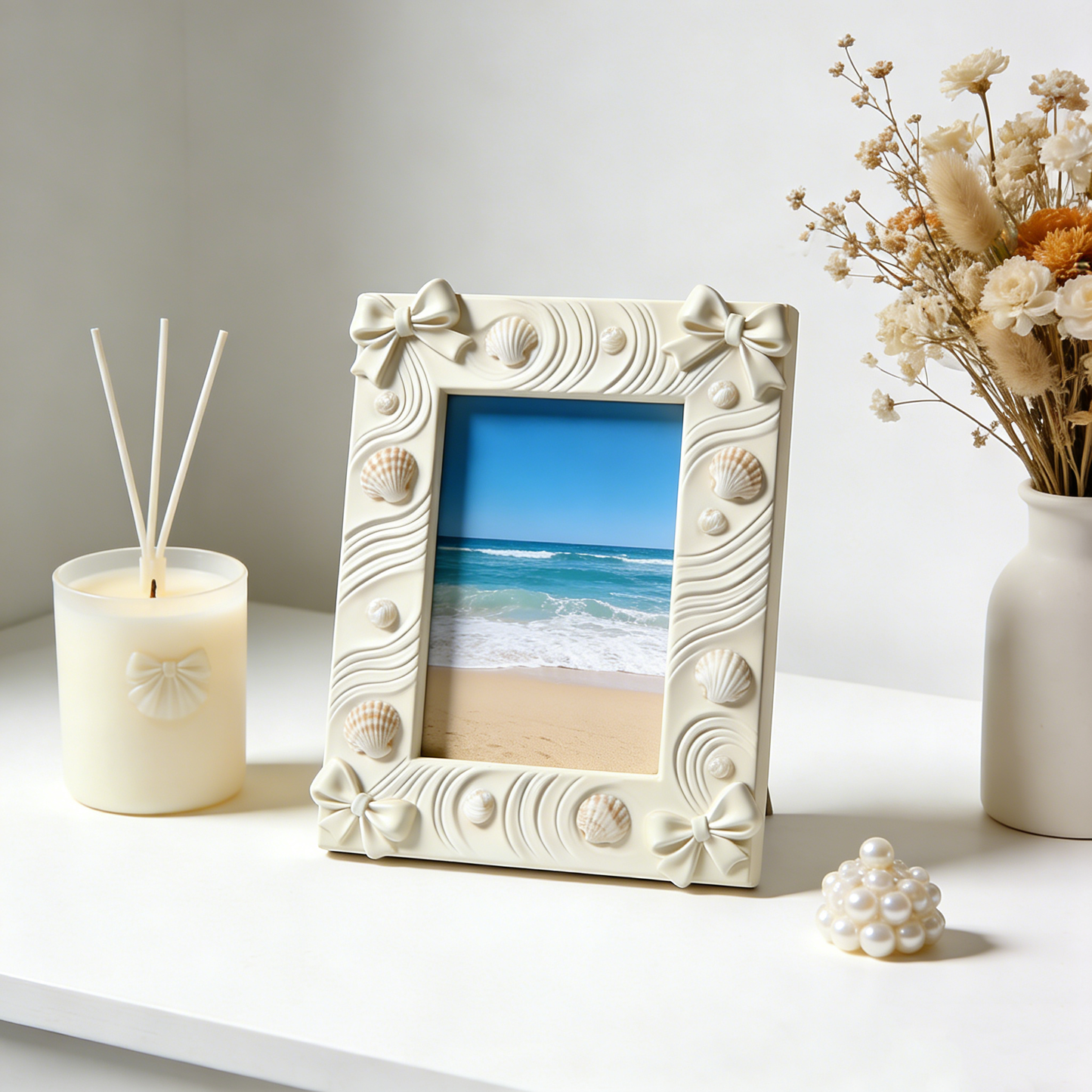 Nautical Style Bow & Shell Relief Photo Frame