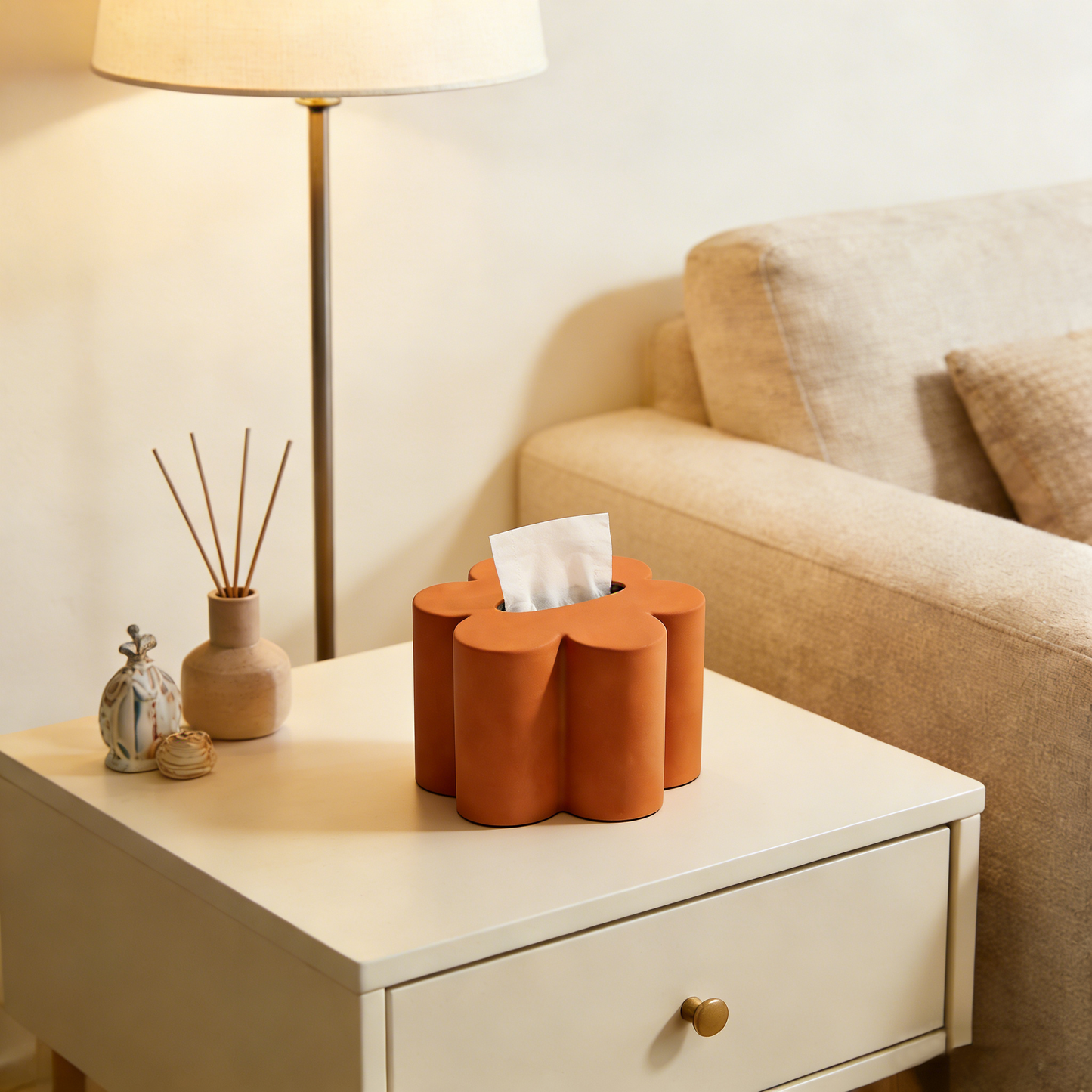 Caramel Colored Flower Tissue Box