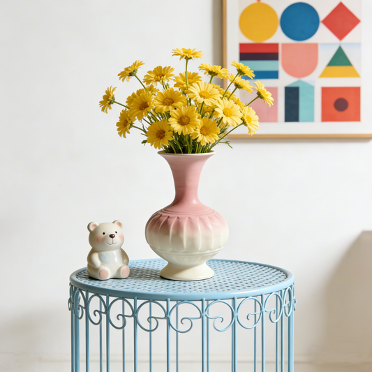 Gradient Pink Glazed Vintage Vase