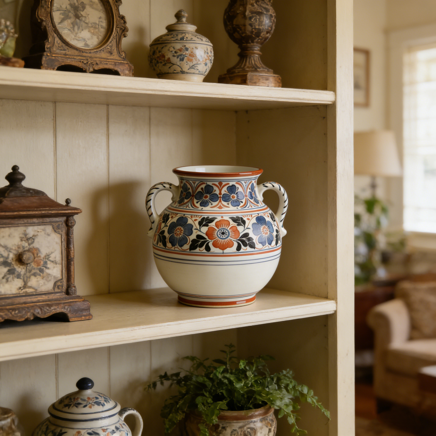 Retro Hand-Painted Floral Double-Handled Decorative Jar