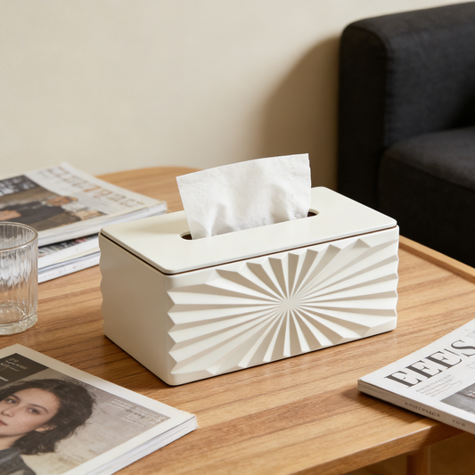 Radial Starburst Relief Beige Tissue Box