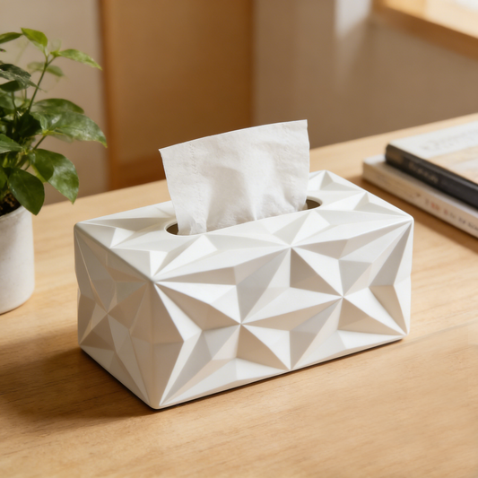 Geometric Diamond Relief White Tissue Box