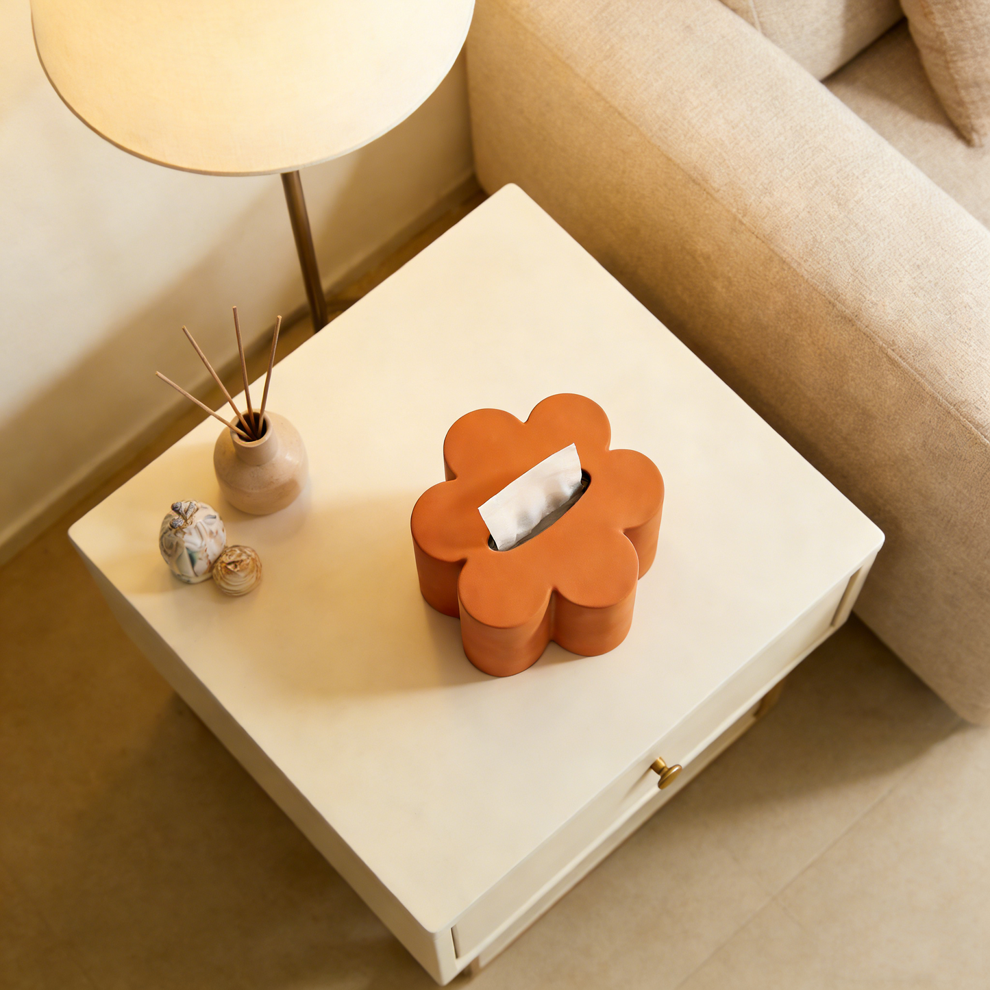 Caramel Colored Flower Tissue Box