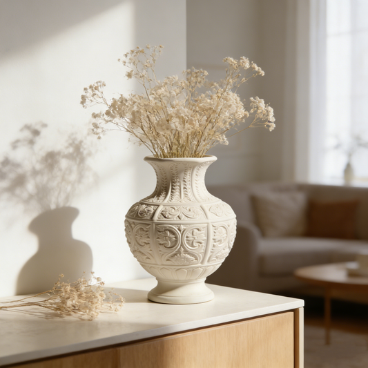 European Style Relief Pattern White Porcelain Display Vase