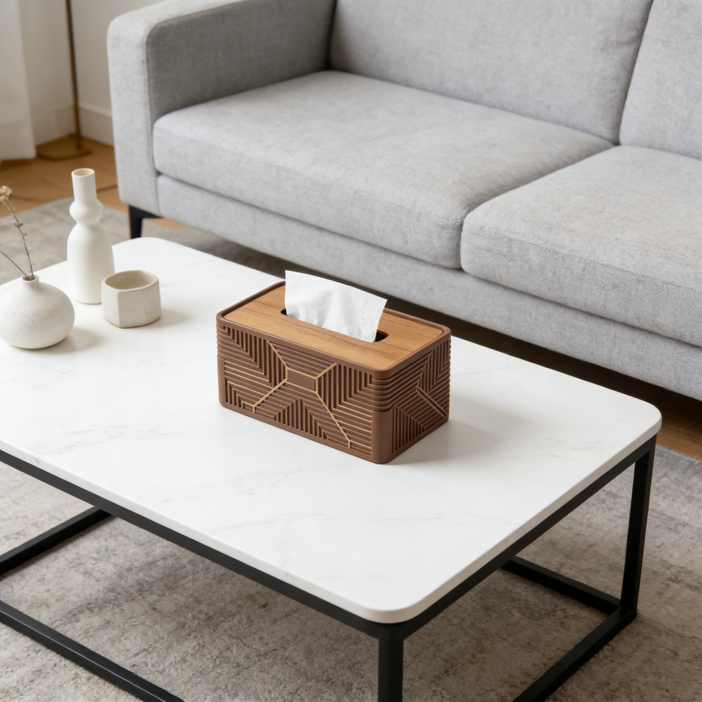 Vintage Wood Geometric Embossed Tissue Box