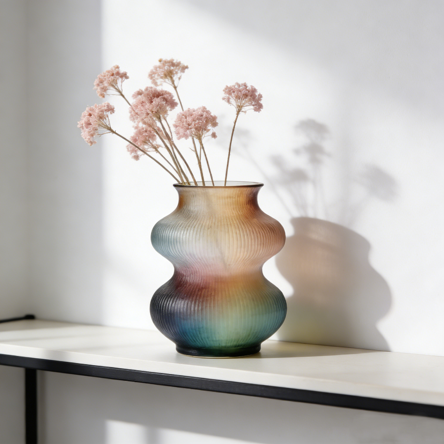 Gradient Rainbow Pattern Gourd-Shaped Glass Vase