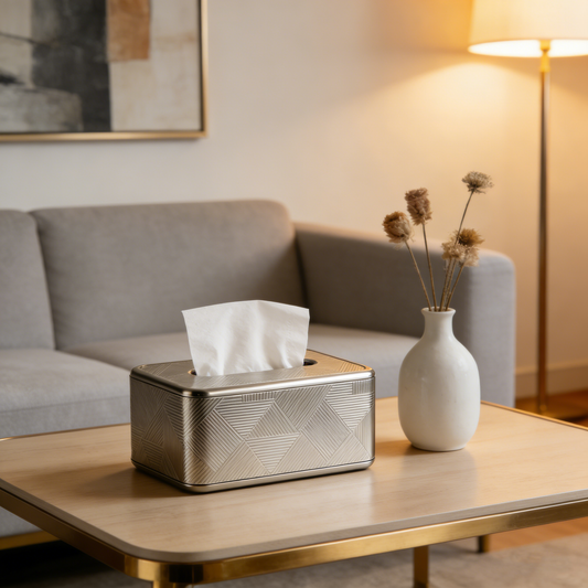 Metal Brushed Geometric Pattern Tissue Box