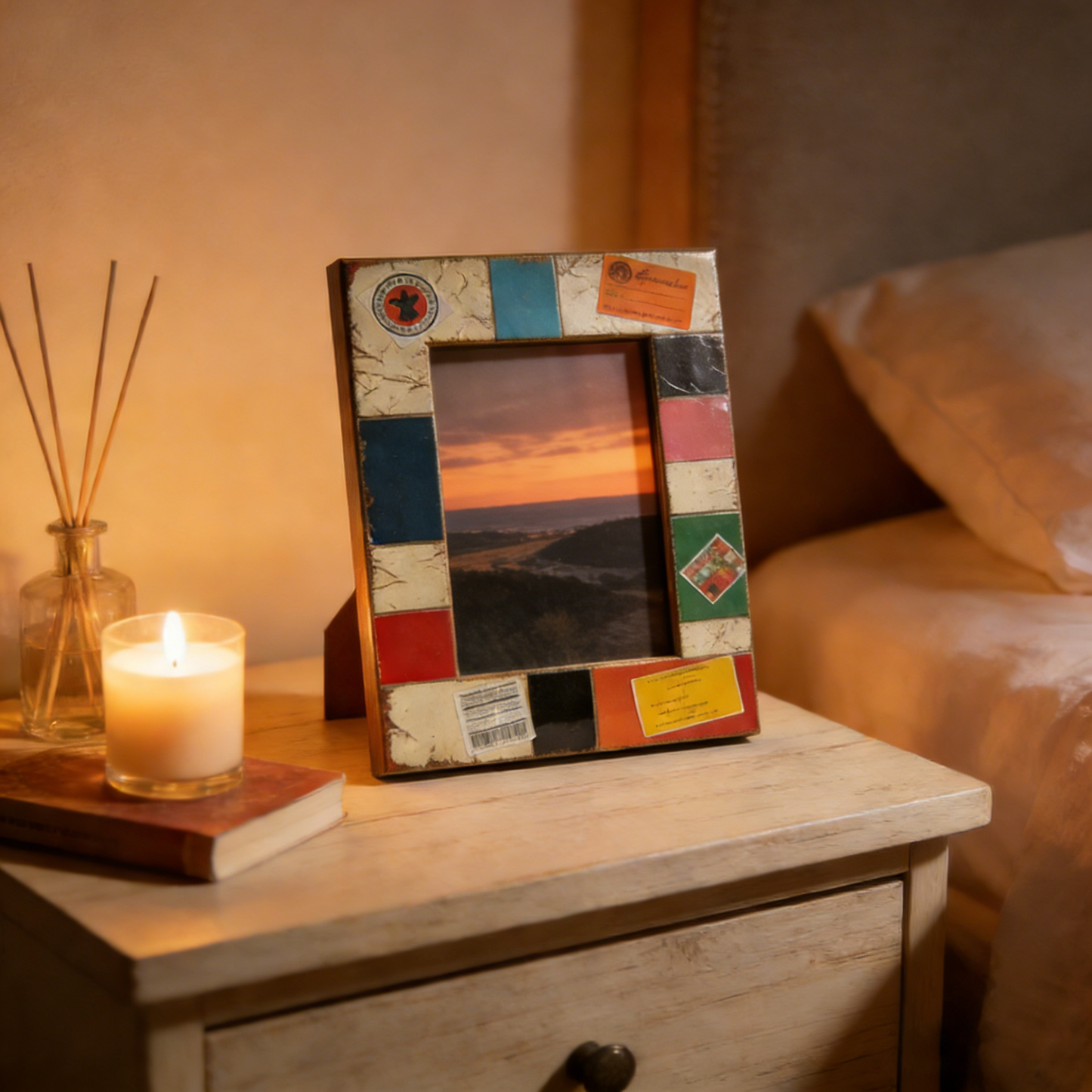 Retro Label Patchwork Contrast Color Photo Frame