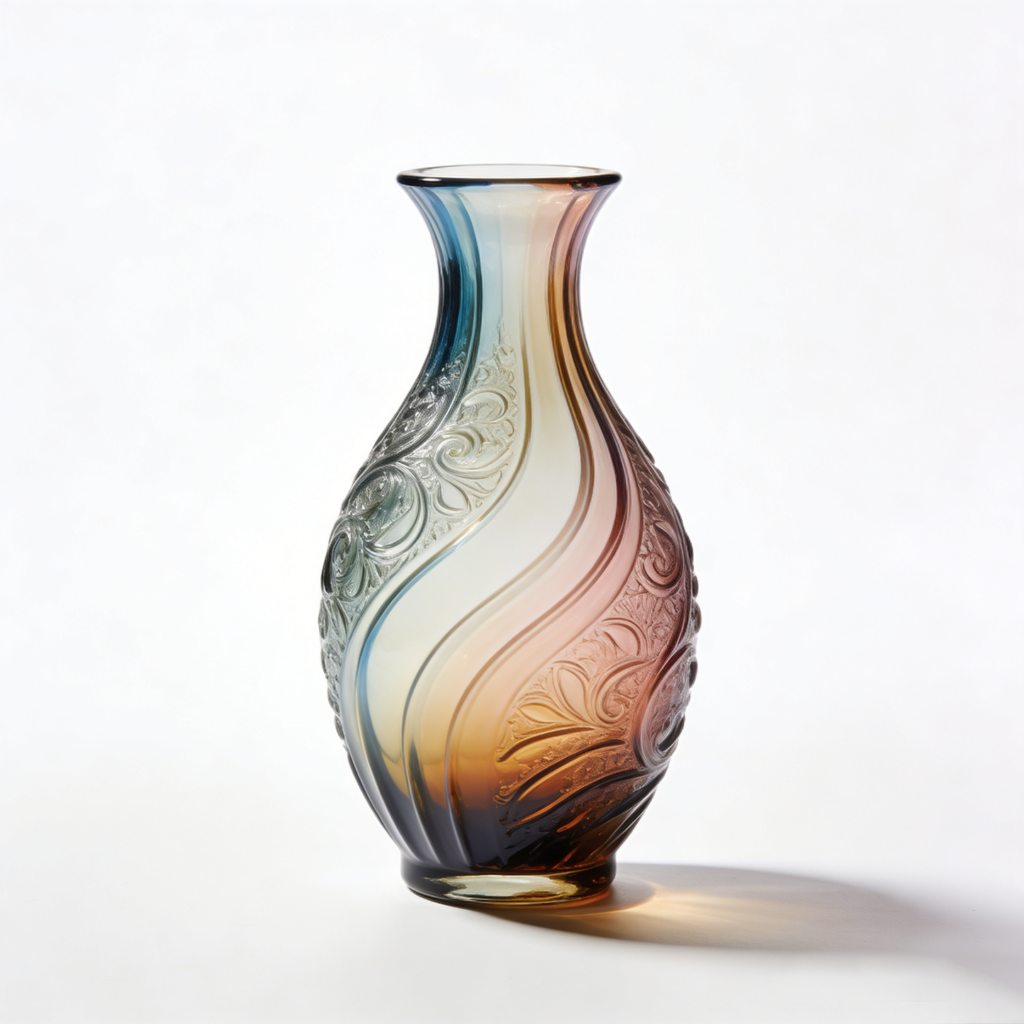 Gradient Rainbow Pattern Relief Glass Vase