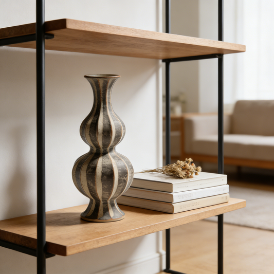 Retro Black and White Striped Gourd-shaped Rough Pottery Vase