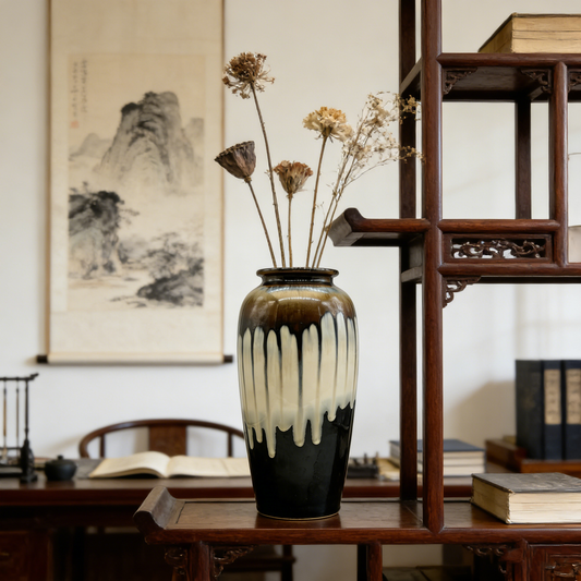 Black Base White Glaze Drip Glaze Kiln-Transformed Straight Vase