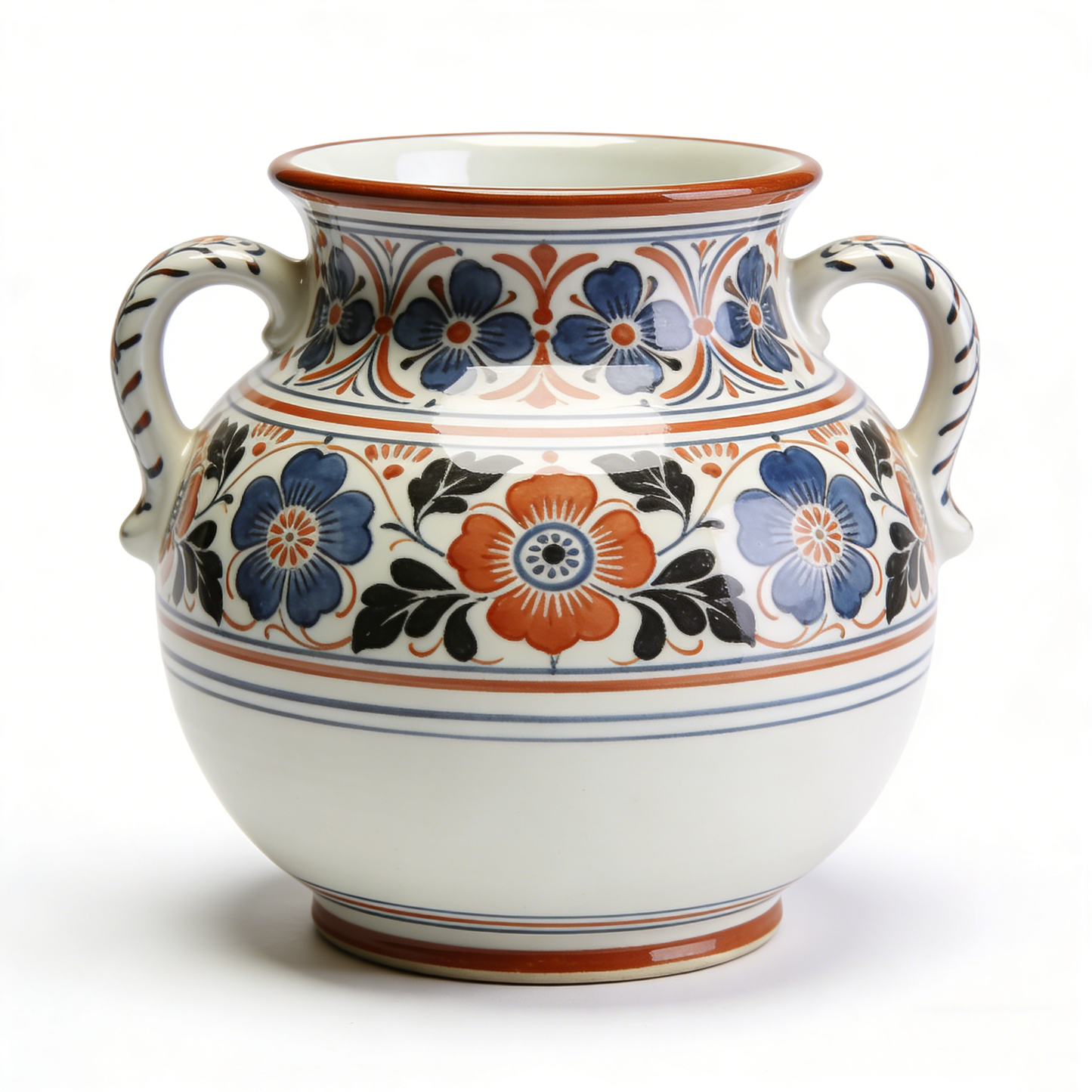 Retro Hand-Painted Floral Double-Handled Decorative Jar