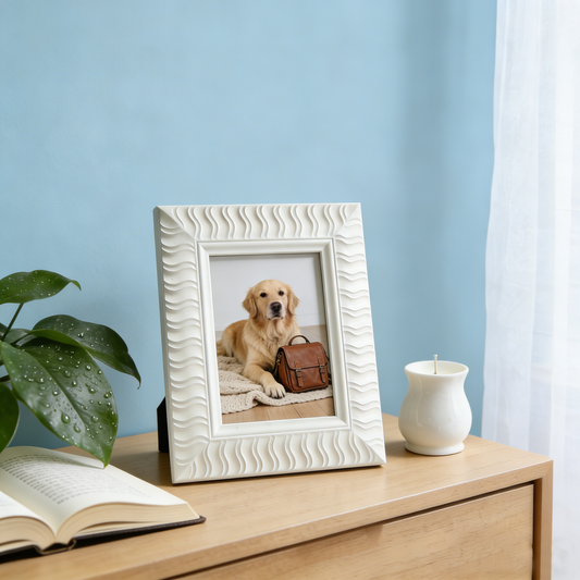 Wave Pattern Relief White Photo Frame