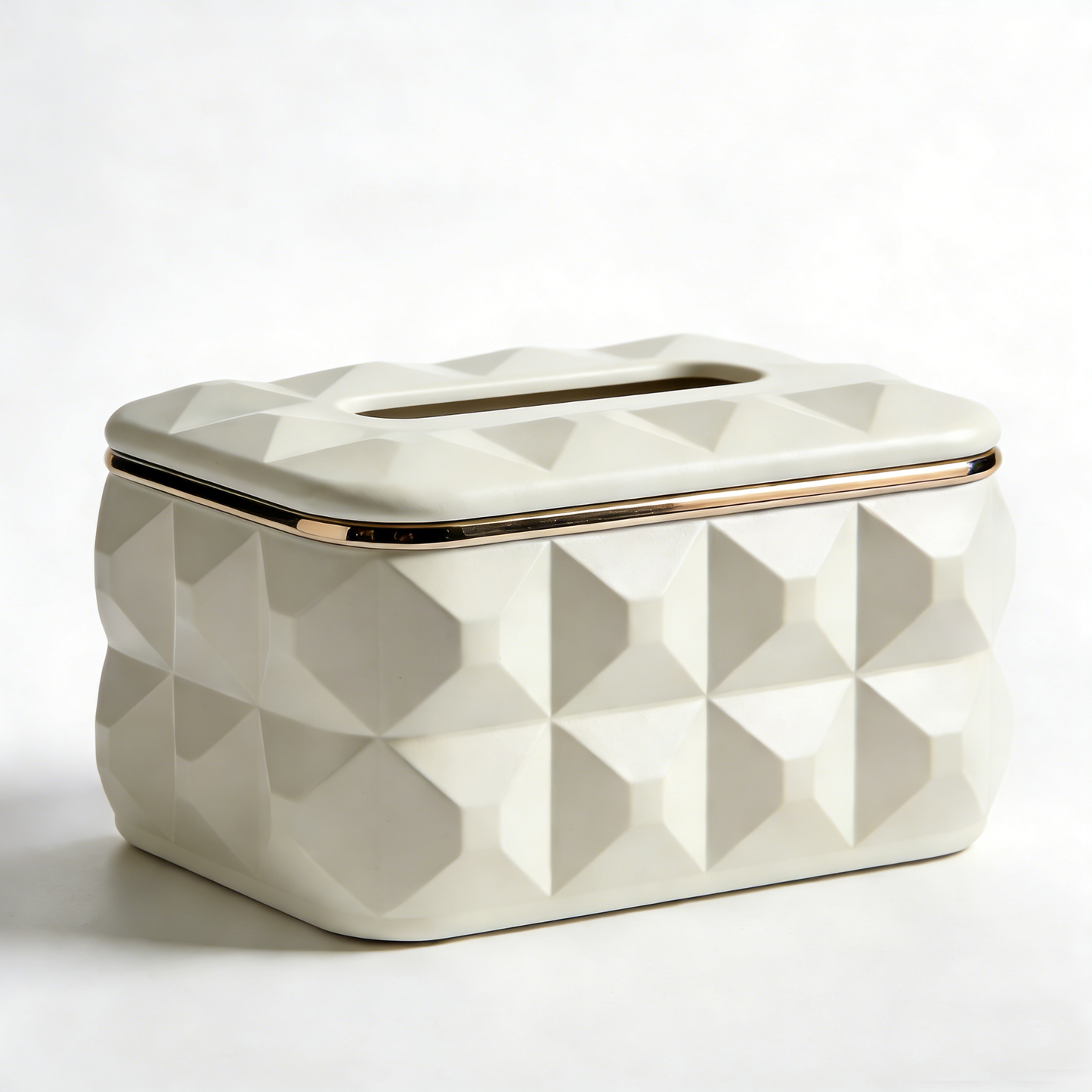 3D Faceted Tissue Box with Gold Trim