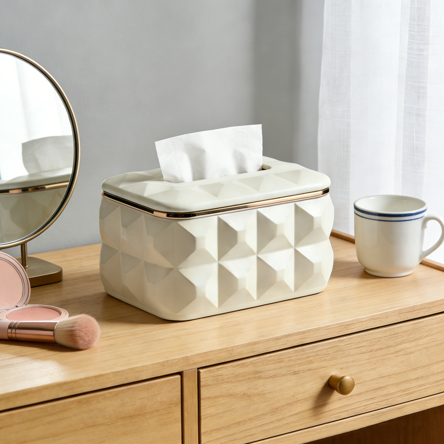 3D Faceted Tissue Box with Gold Trim