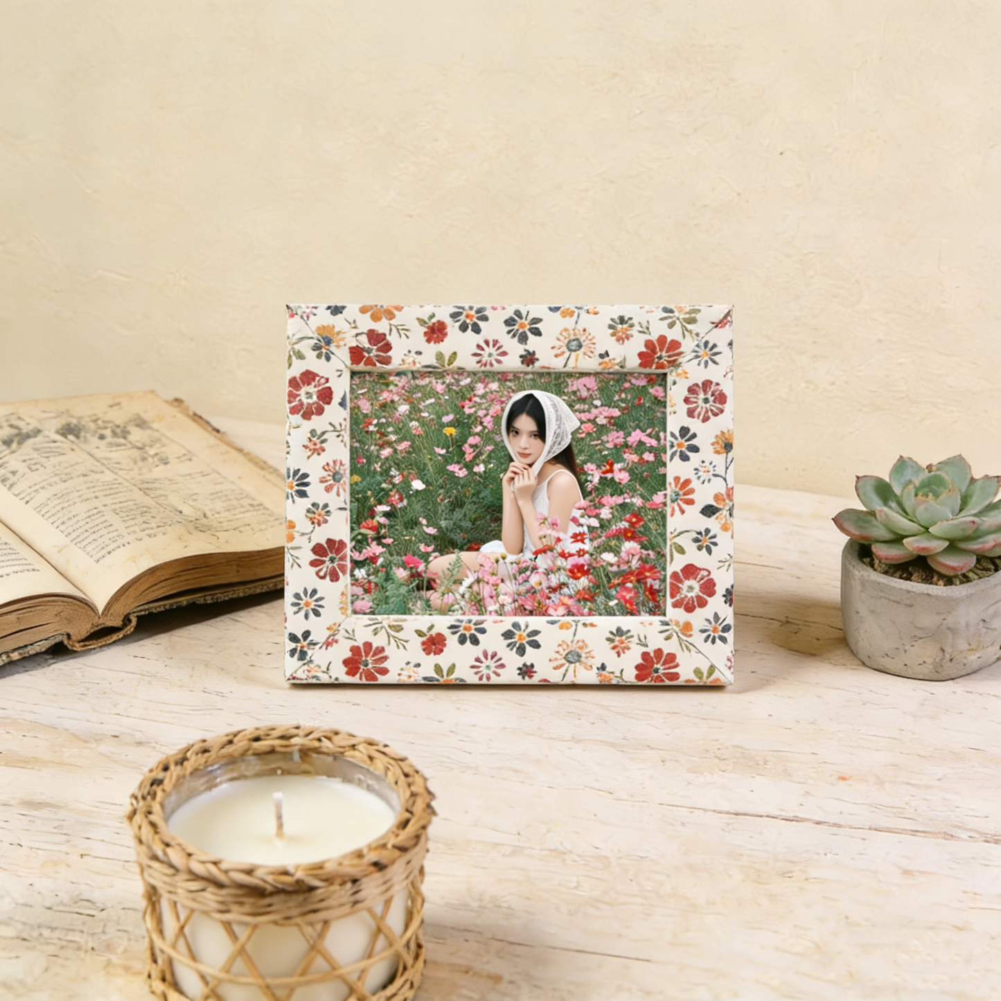 Retro Floral Fabric Wrapped Photo Frame