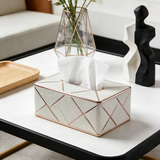 Luxury Leather Tissue Box with Rose Gold Trim
