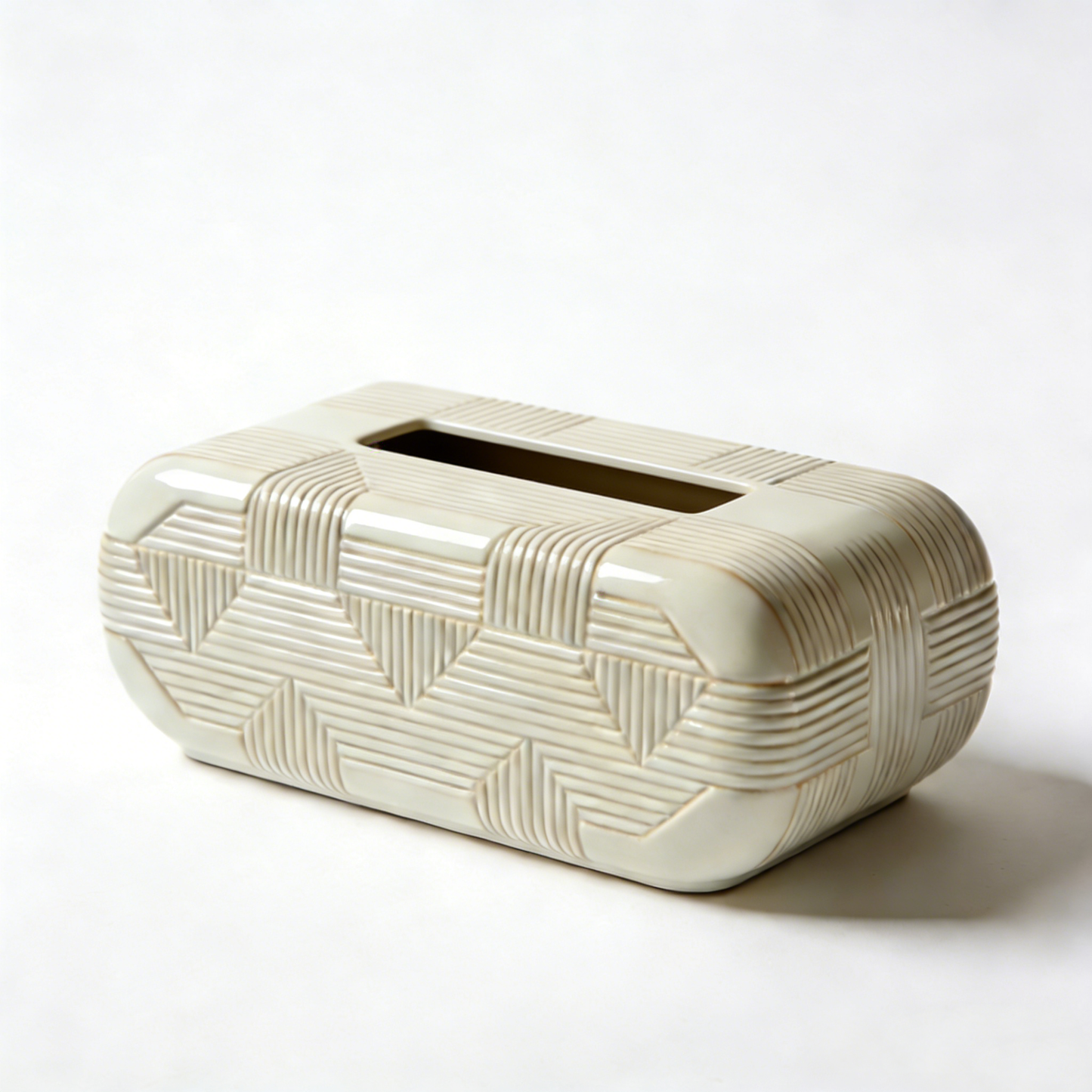 Woven Pattern Cream Glaze Tissue Box