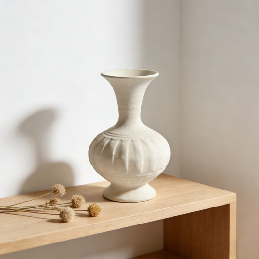 Minimalist Plain Melon Ridge Pattern Rough Pottery Vase