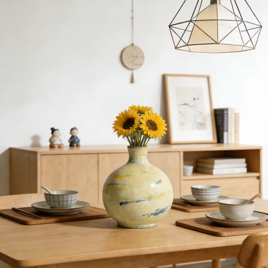 Speckled Yellow Ceramic Vase
